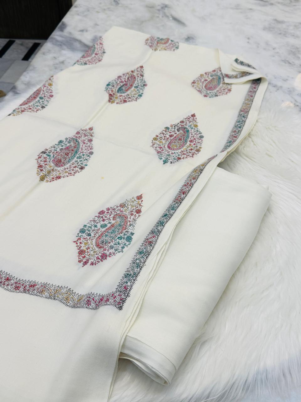 Pashmina Kacha Tanka jal design 3PC Off white