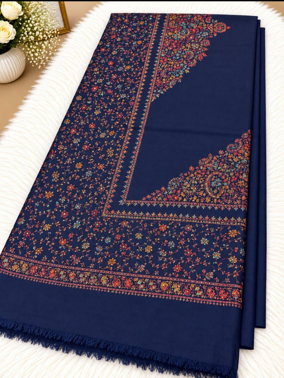 Pashmina Kacha Taj Tanka navy Blue 3PC