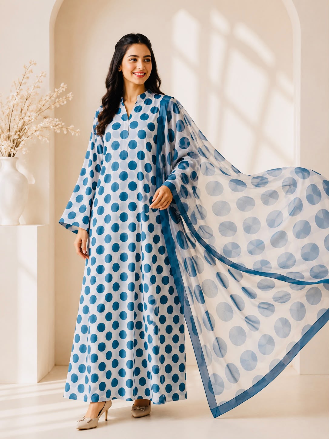 Ocean Blue Polka Kaftan