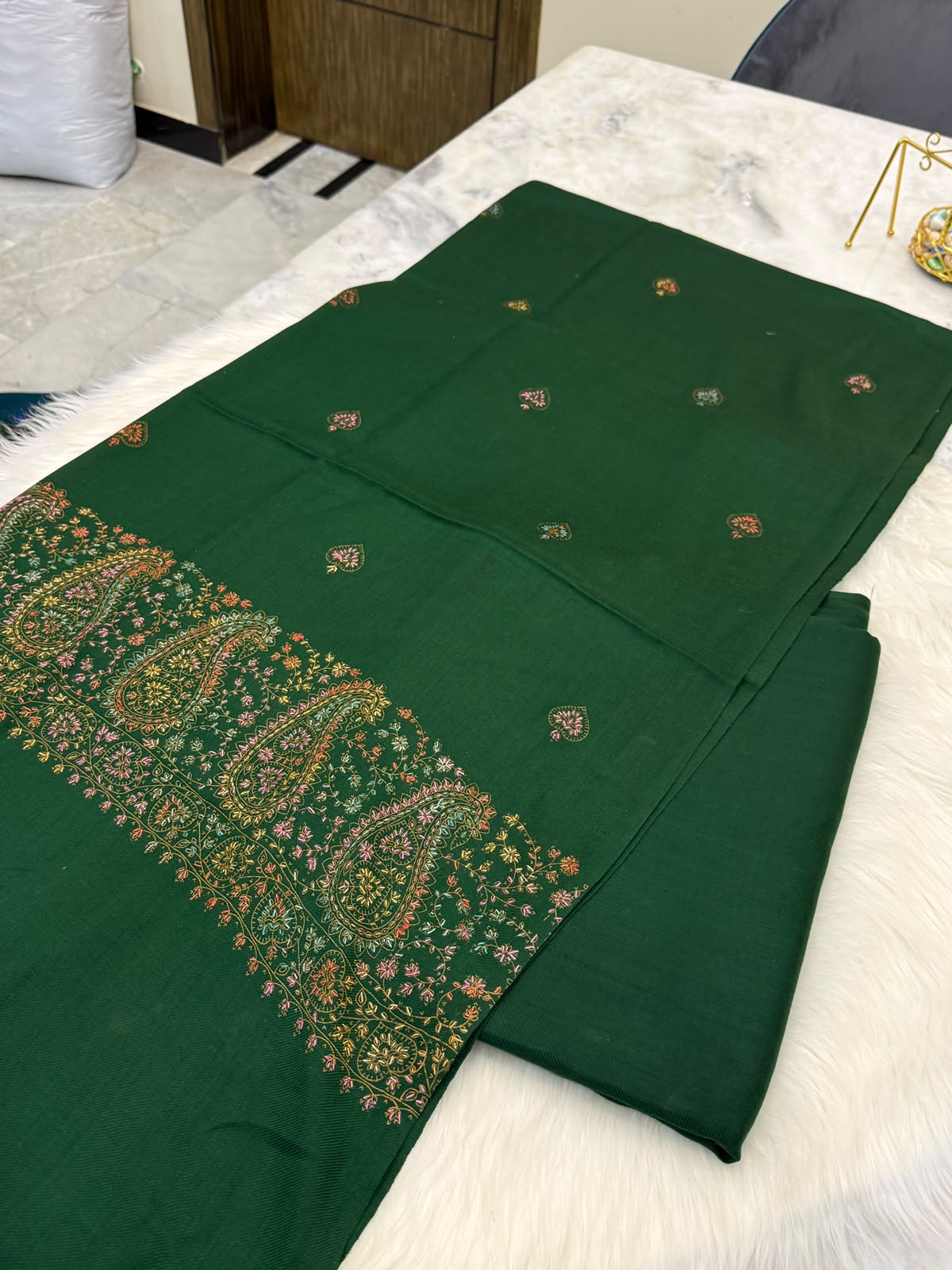 G.Pashmina Kacha Tanka Bottle green 3PC