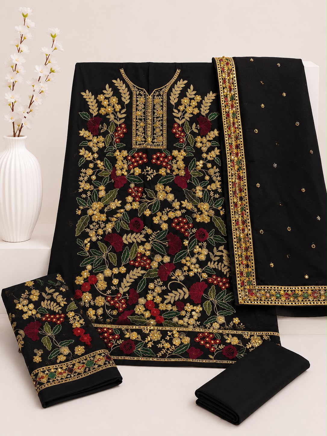 Noir Blossom | Luxury 3PC Lawn Suit