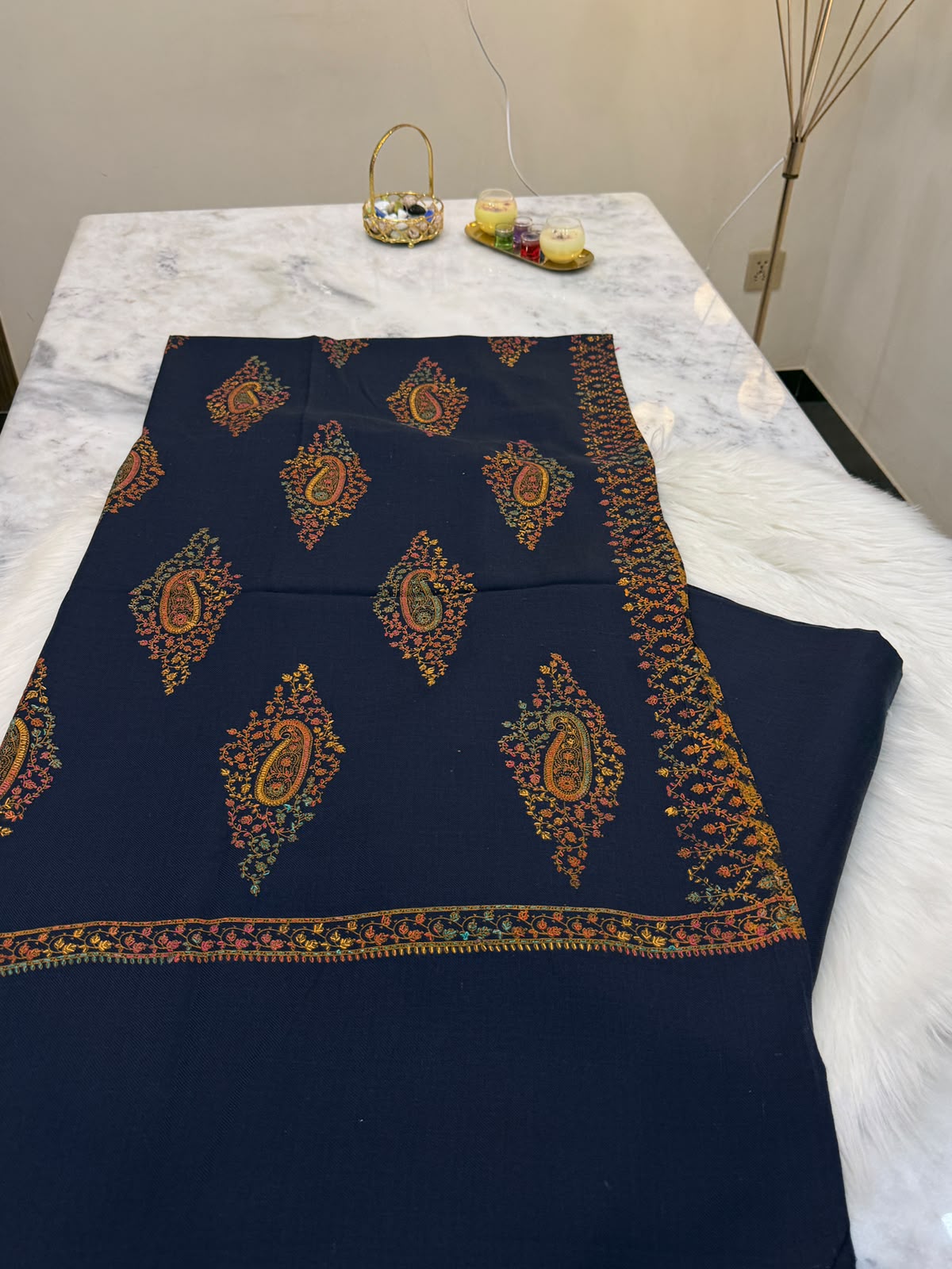 Pashmina Kacha Tanka navy blue 3PC