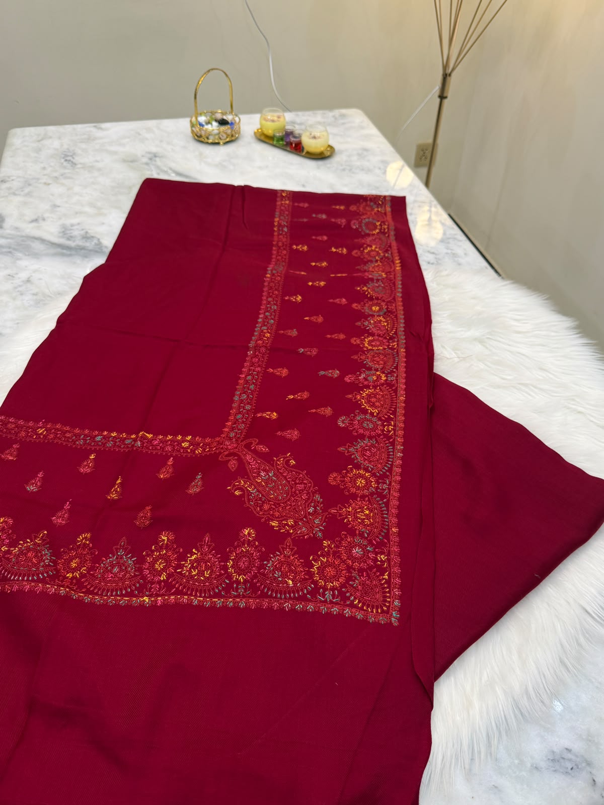 Pashmina Kacha Tanka Maroon 3PC