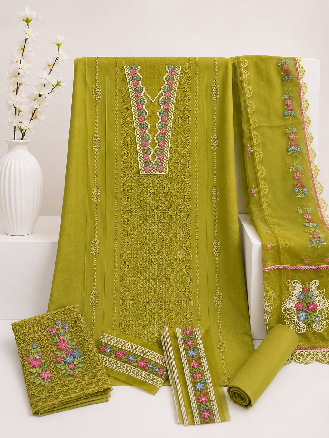 Olive Blossom | Luxury 3PC Lawn Suit