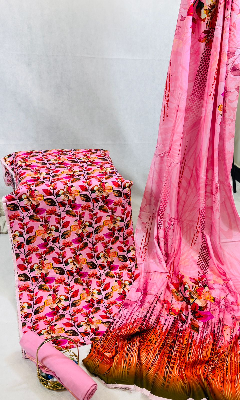 Three pc printed linen suit