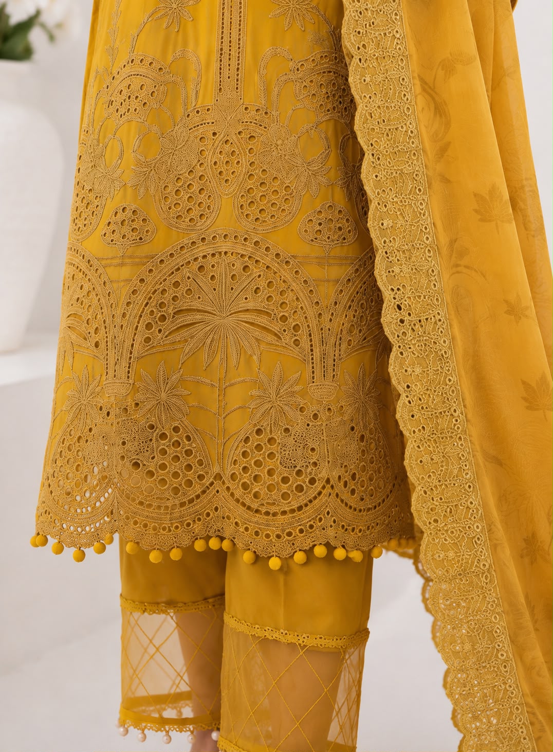 Golden Bloom – 3 Piece Embroidered Suit