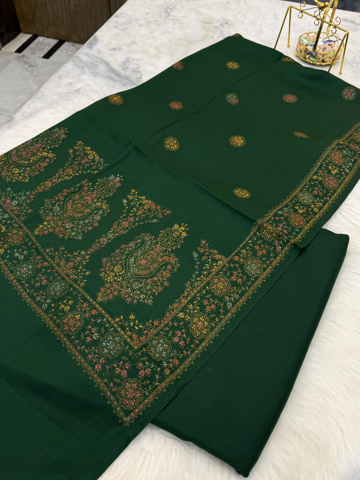 G.Pashmina Kacha Tanka bottle green 3PC