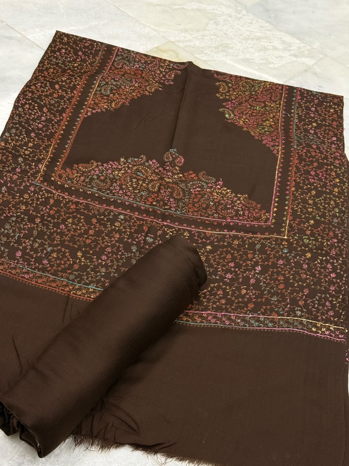 Pashmina wool kacha tanka chocolate brown 3pc