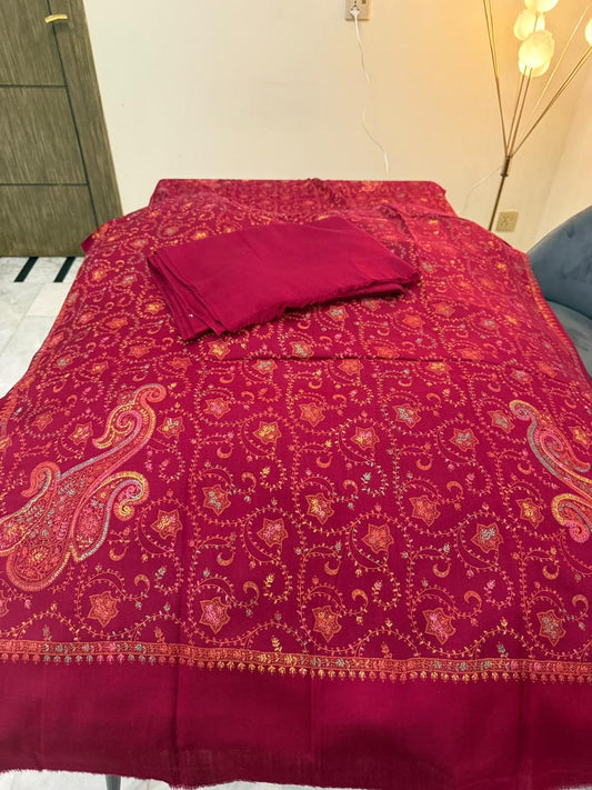 Pashmina Kacha Tanka Maroon 3PC