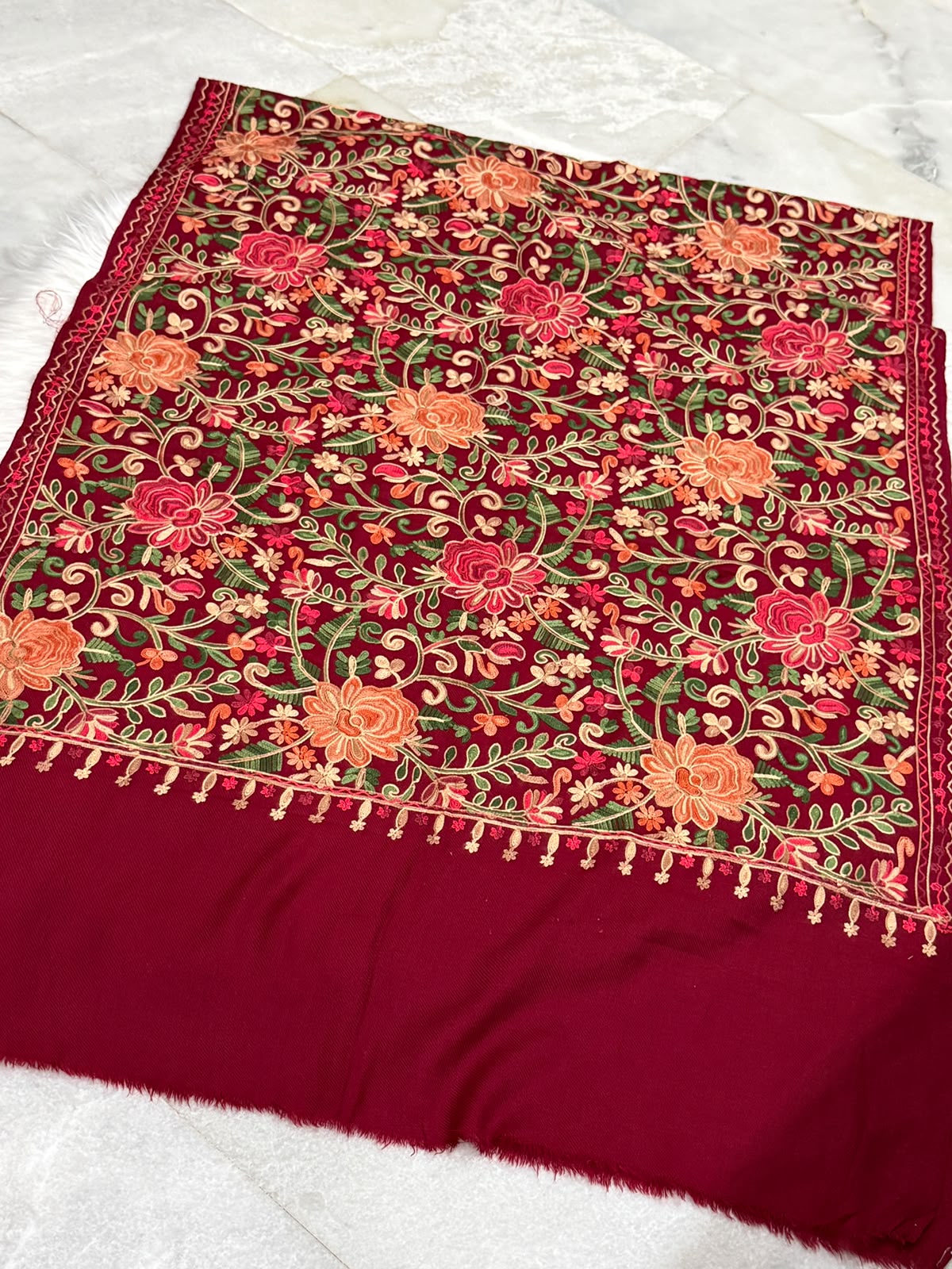 Machine embroidered mini shawl