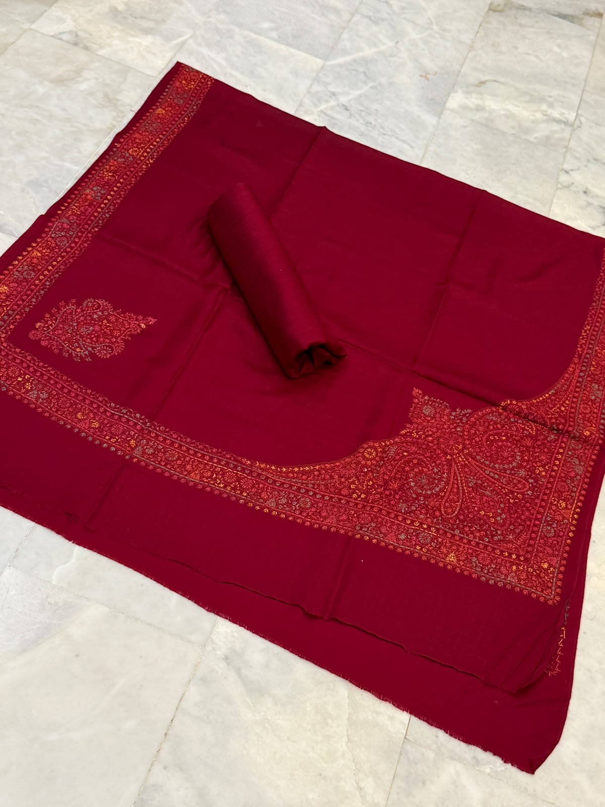 Pashmina Kacha Tanka jal design 3PC Maroon