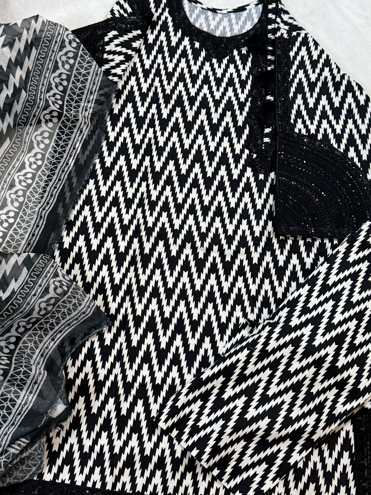 Black and white stitched