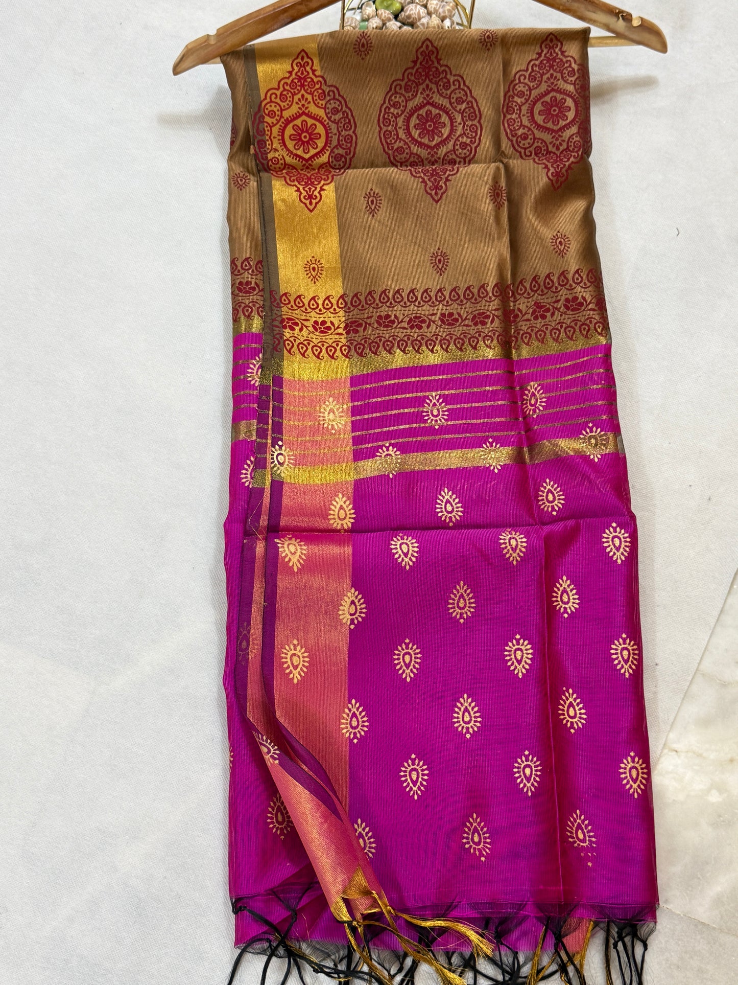 D2# satin silk block printing Dupatta