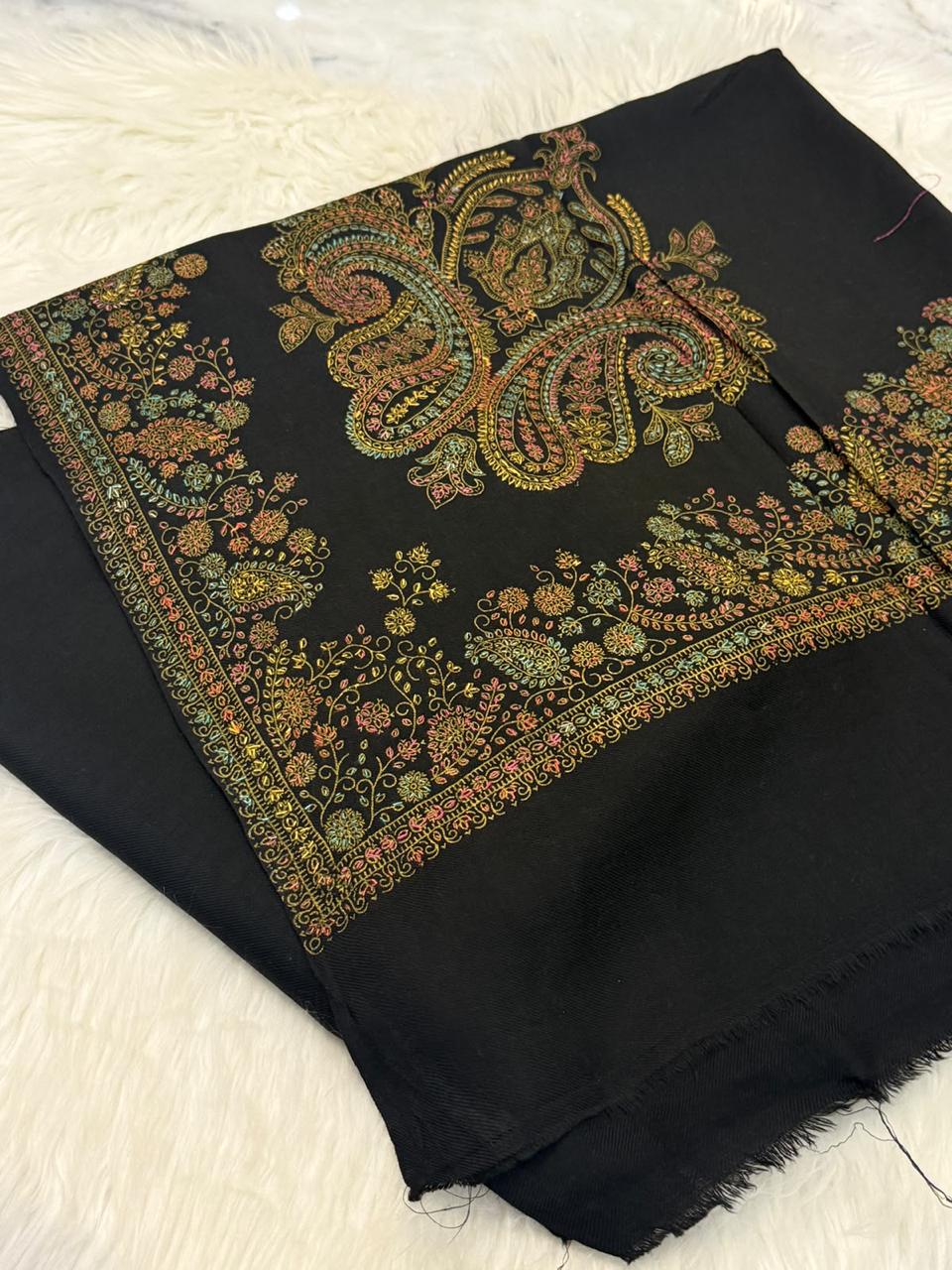 Black Pashmina Kacha Tanka jal design 3PC