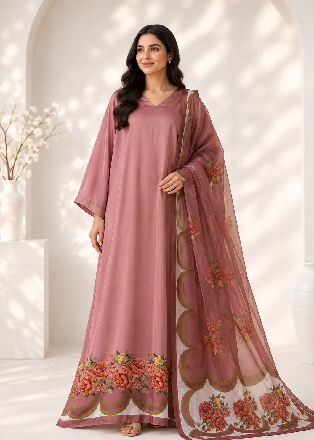 Rose blush flora kaftan