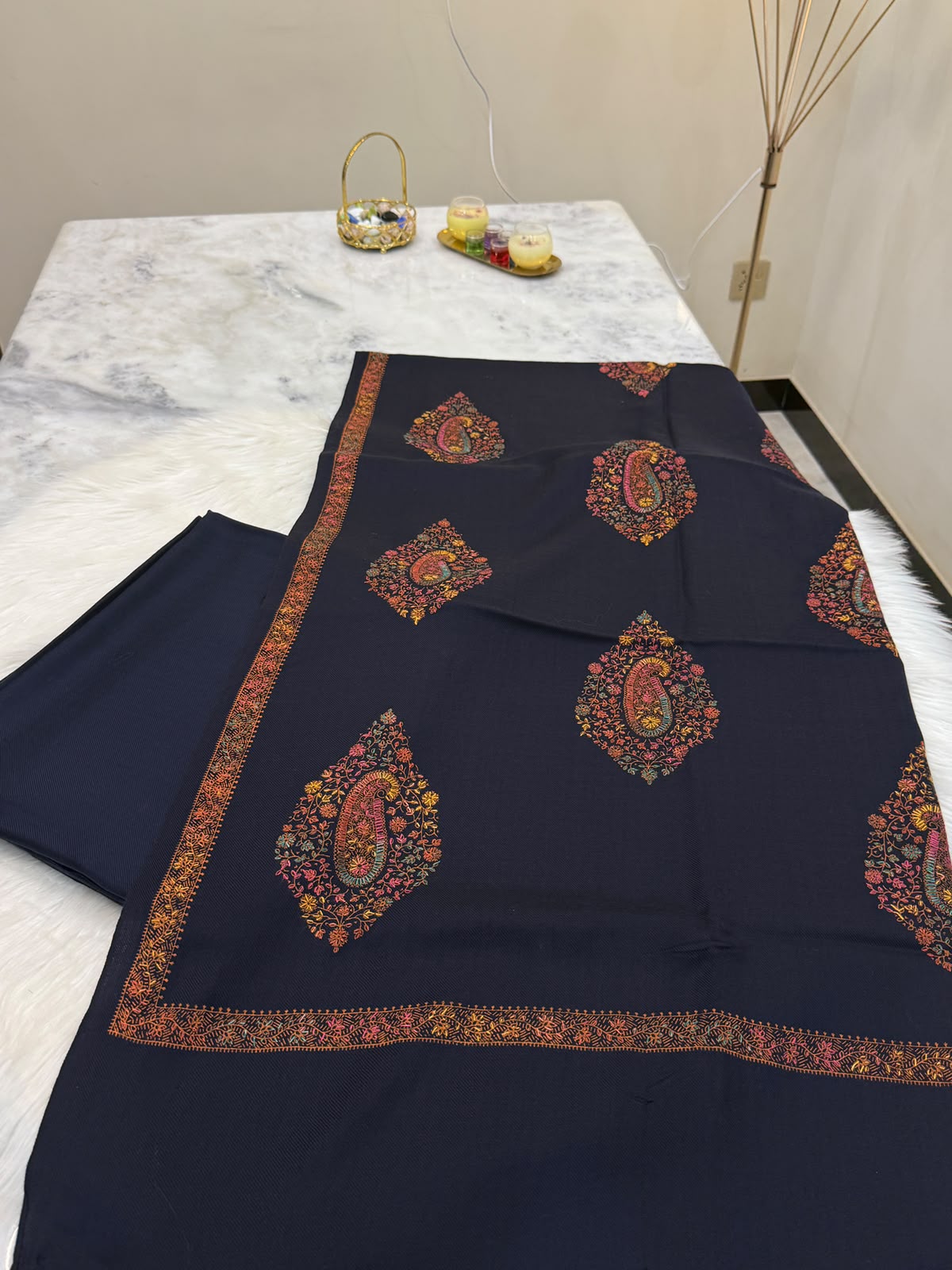 Pashmina Kacha Tanka navy blue 3PC