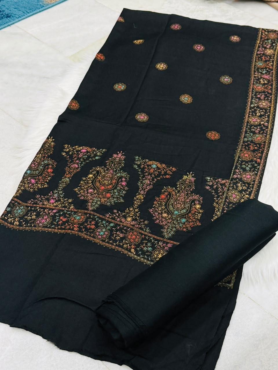 Pashmina Kacha Tanka jal design 3PC Black