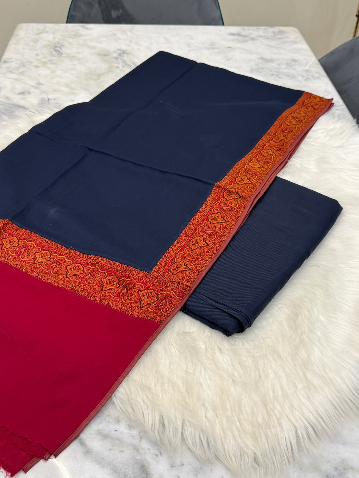 Pashmina Kacha Tanka navy maroon 3PC