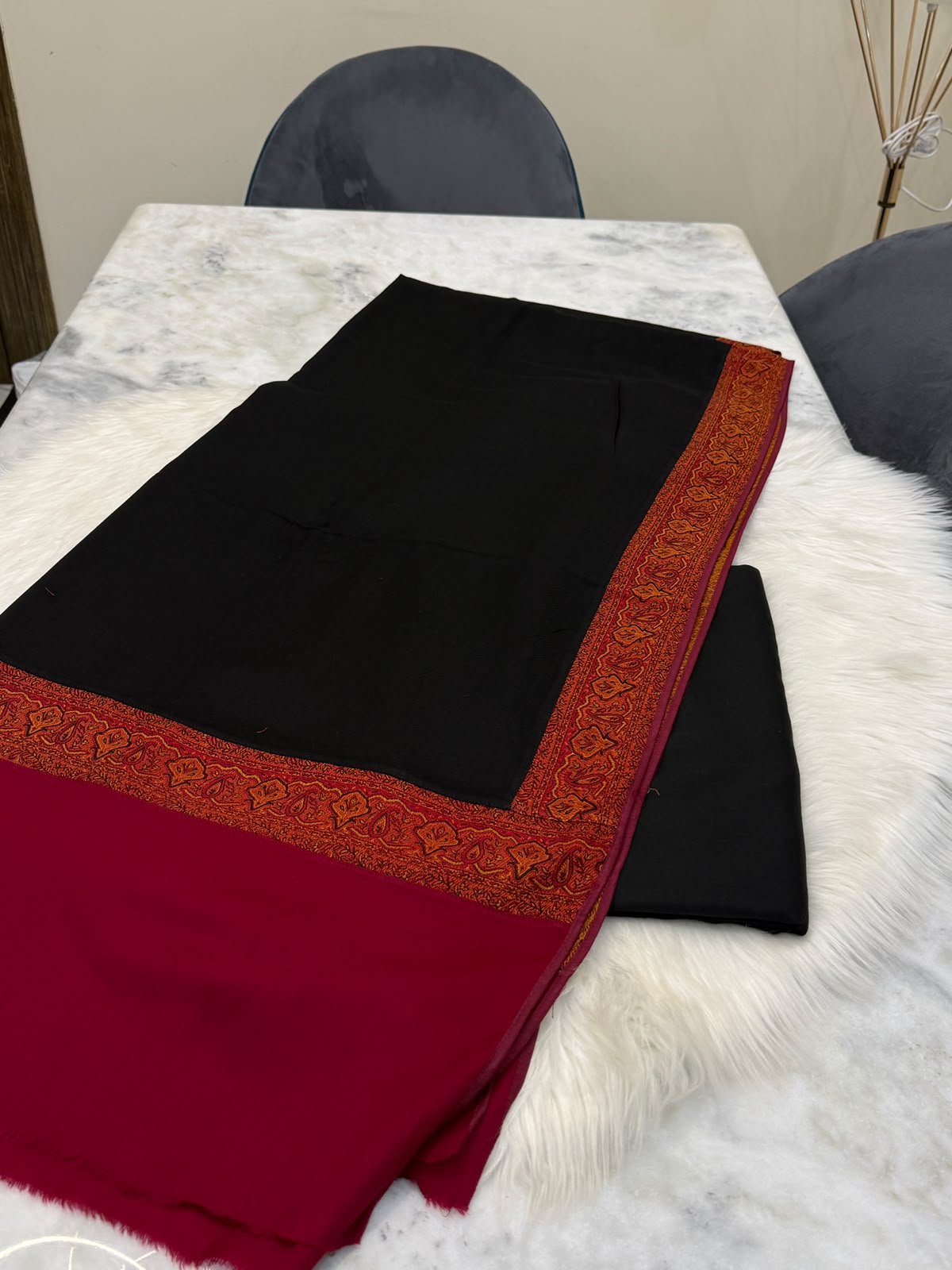 Pashmina Kacha Tanka Black maroon 3PC
