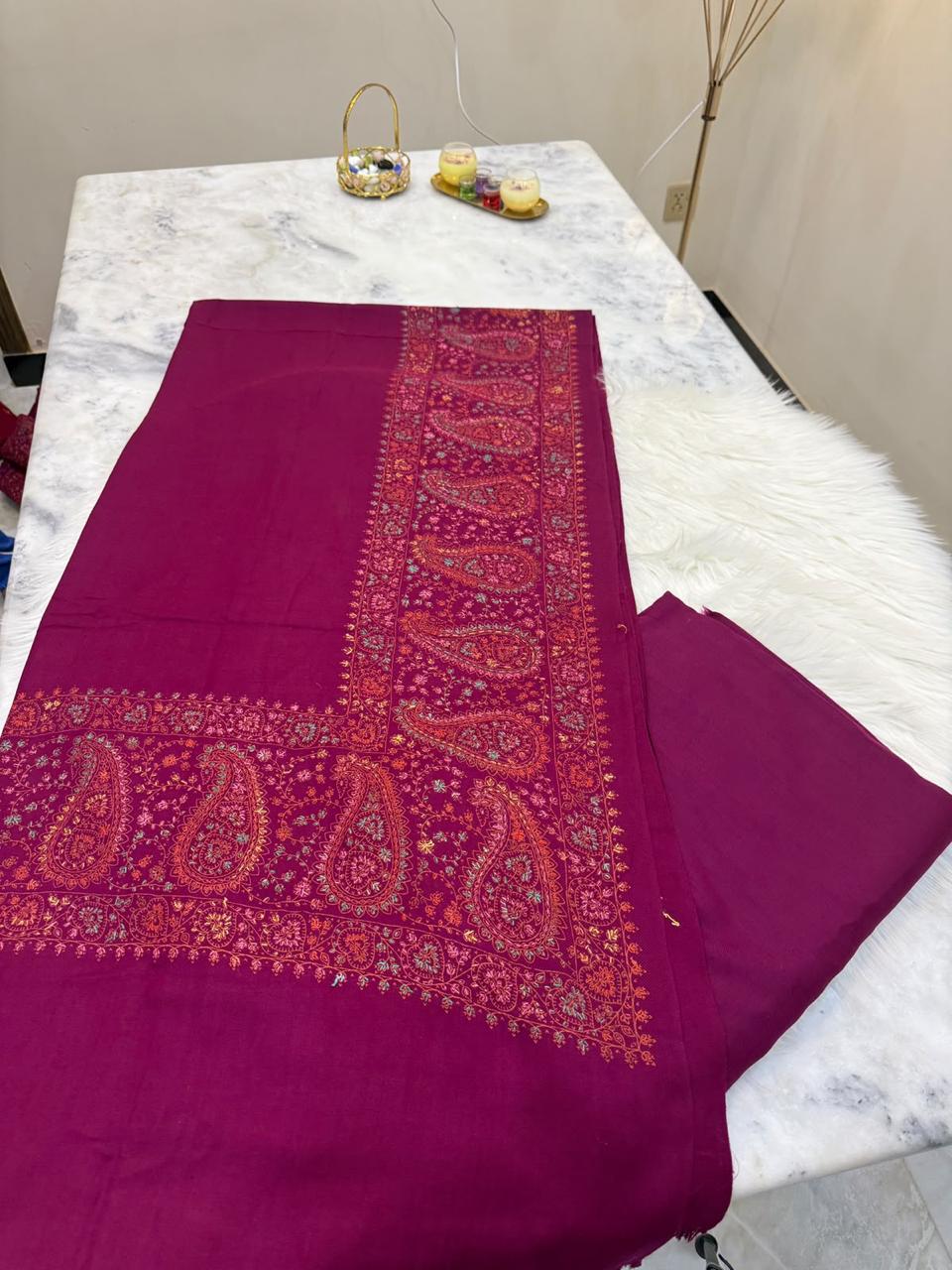 Pashmina Kacha Tanka jal design 3PC Magenta