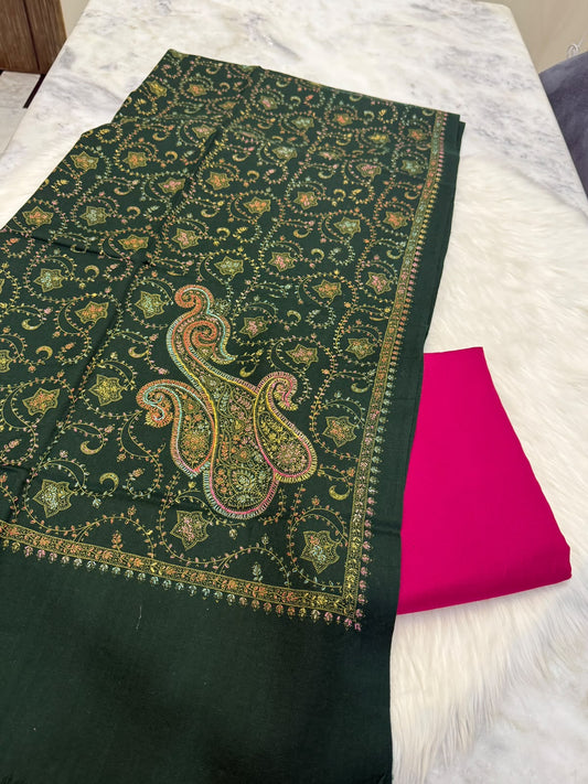 3PC Dhanak Suit with Hand-Embroidered Pashmina Shawl