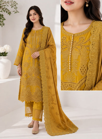 Golden Bloom – 3 Piece Embroidered Suit