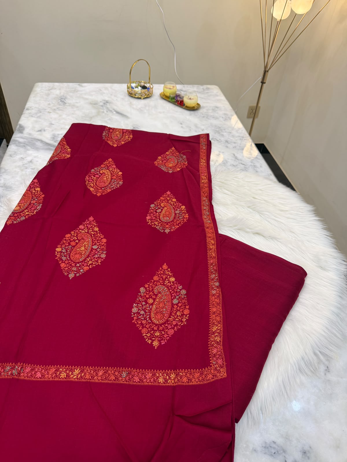 Pashmina Kacha Tanka Maroon  3PC