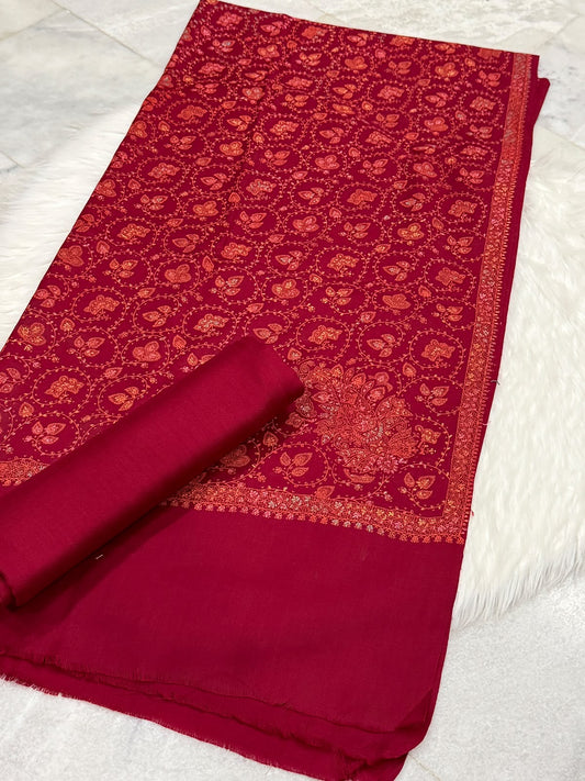 Pashmina wool kacha tanka maroon  3pc