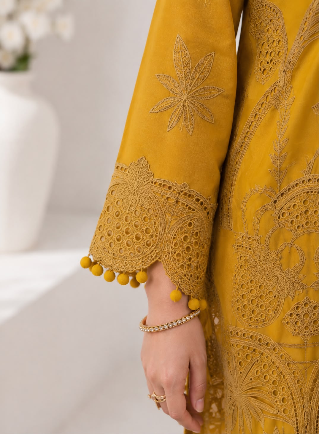 Golden Bloom – 3 Piece Embroidered Suit