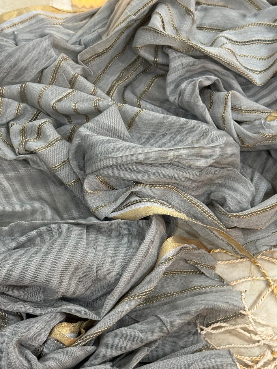 Steel Grey Dupatta with White Thread Detailing