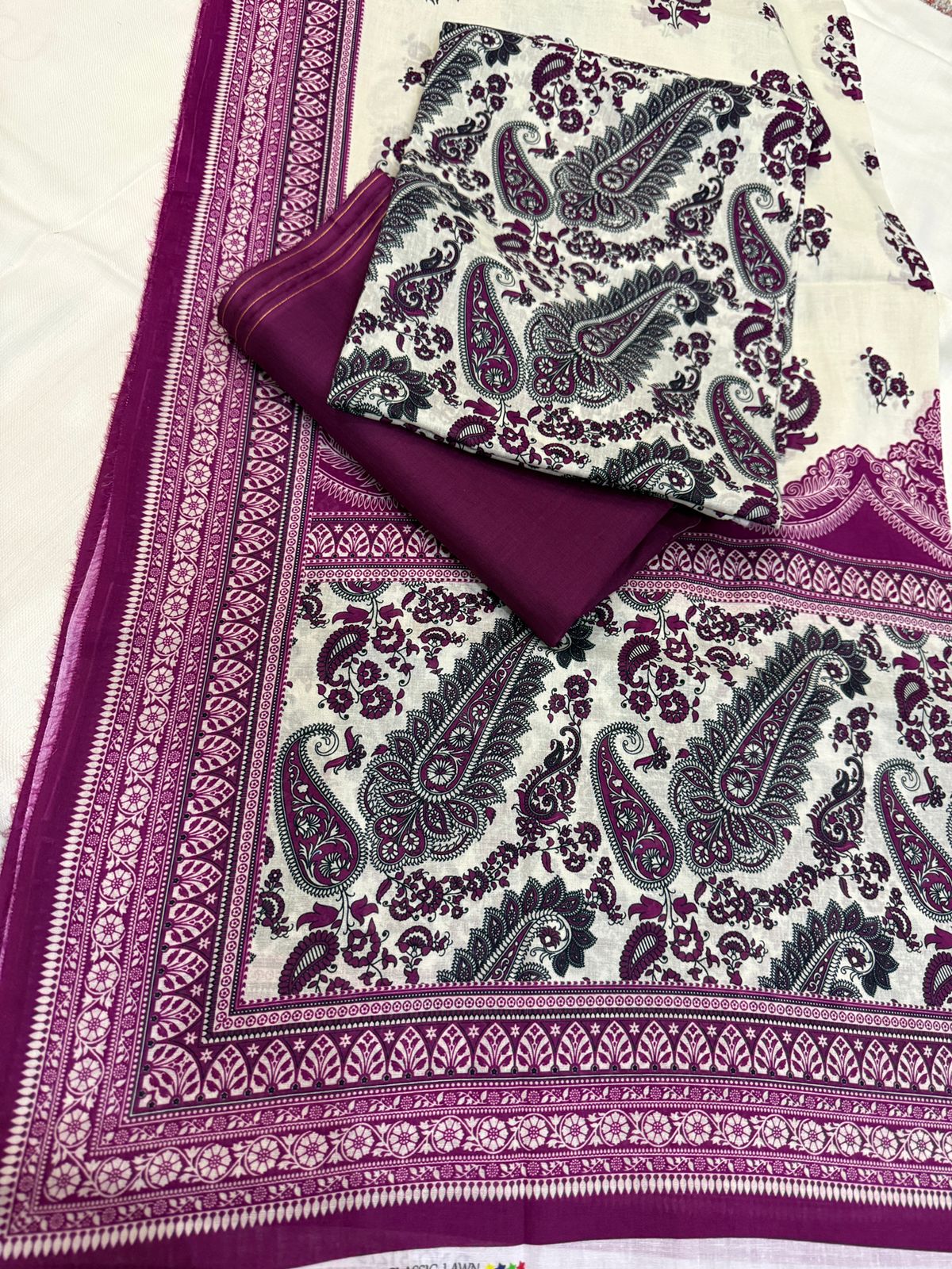 3 PC. LAWN UNSTITCHED SUIT