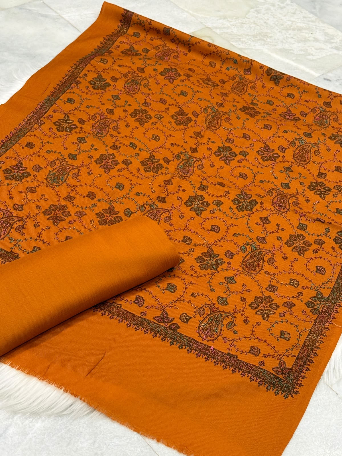Pashmina wool kacha tanka rust 3pc
