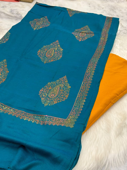 3PC Dhanak Suit with Hand-Embroidered Pashmina Shawl