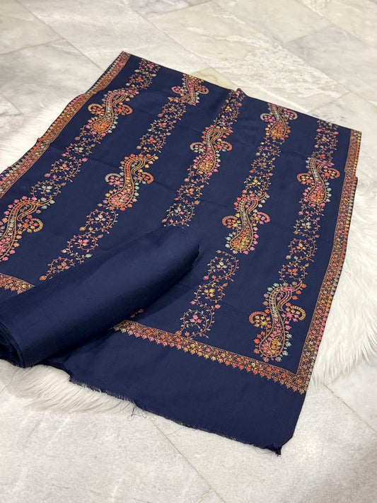Pashmina wool kacha tanka navy  blue 3pc