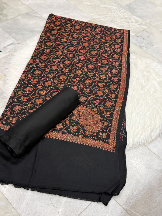 Pashmina Kacha Tanka jal Black design 3PC