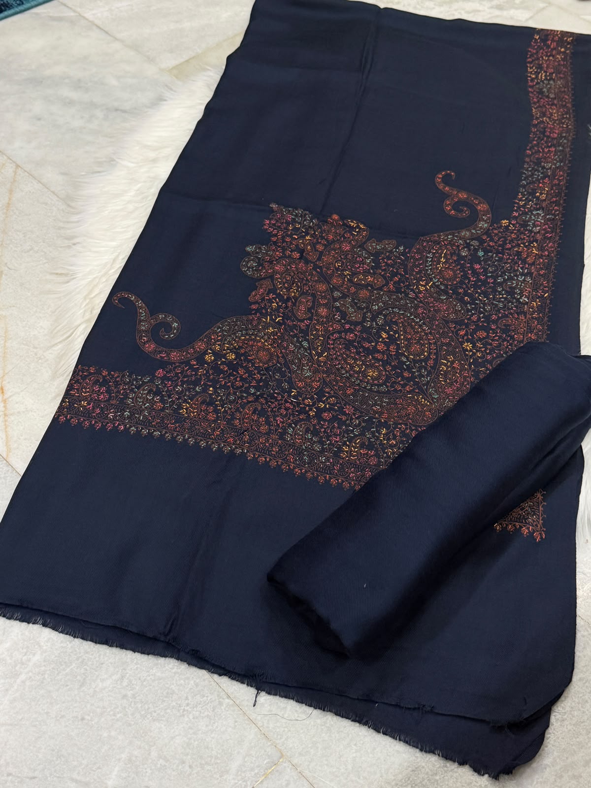 Pashmina Kacha Tanka navy blue 3PC