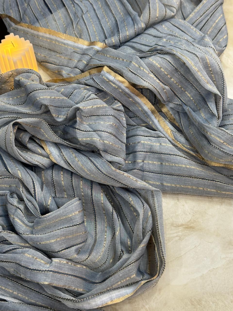 Sky Blue Striped Dupatta with Golden Highlights
