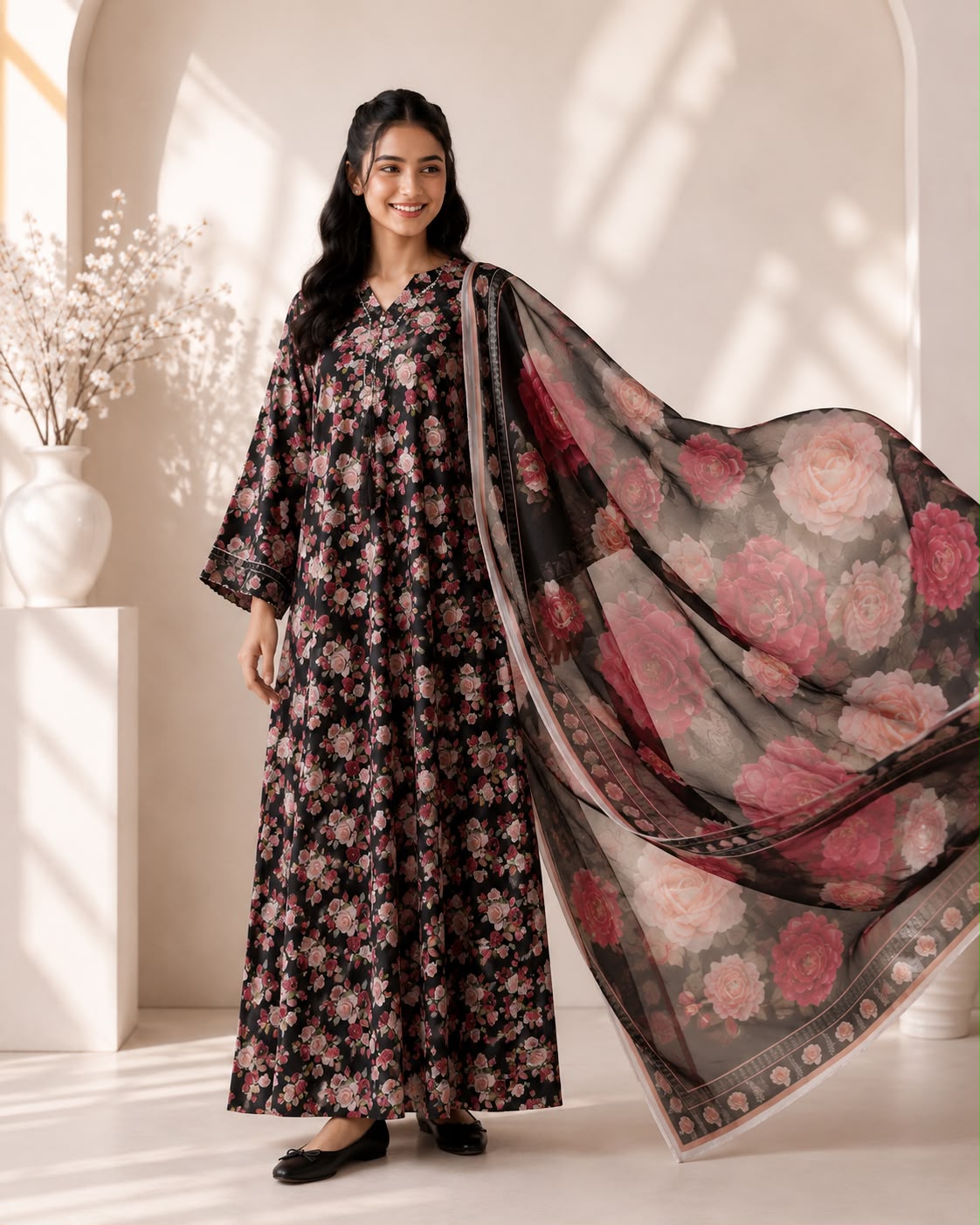 Midnight Rose Bloom Kaftan