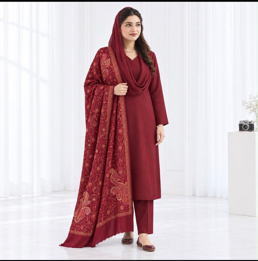 Pashmina Kacha Tanka Maroon 3PC