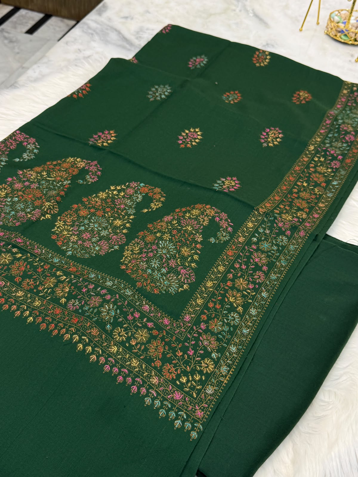 G.Pashmina Kacha Tanka bottle green 3PC