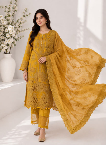 Golden Bloom – 3 Piece Embroidered Suit