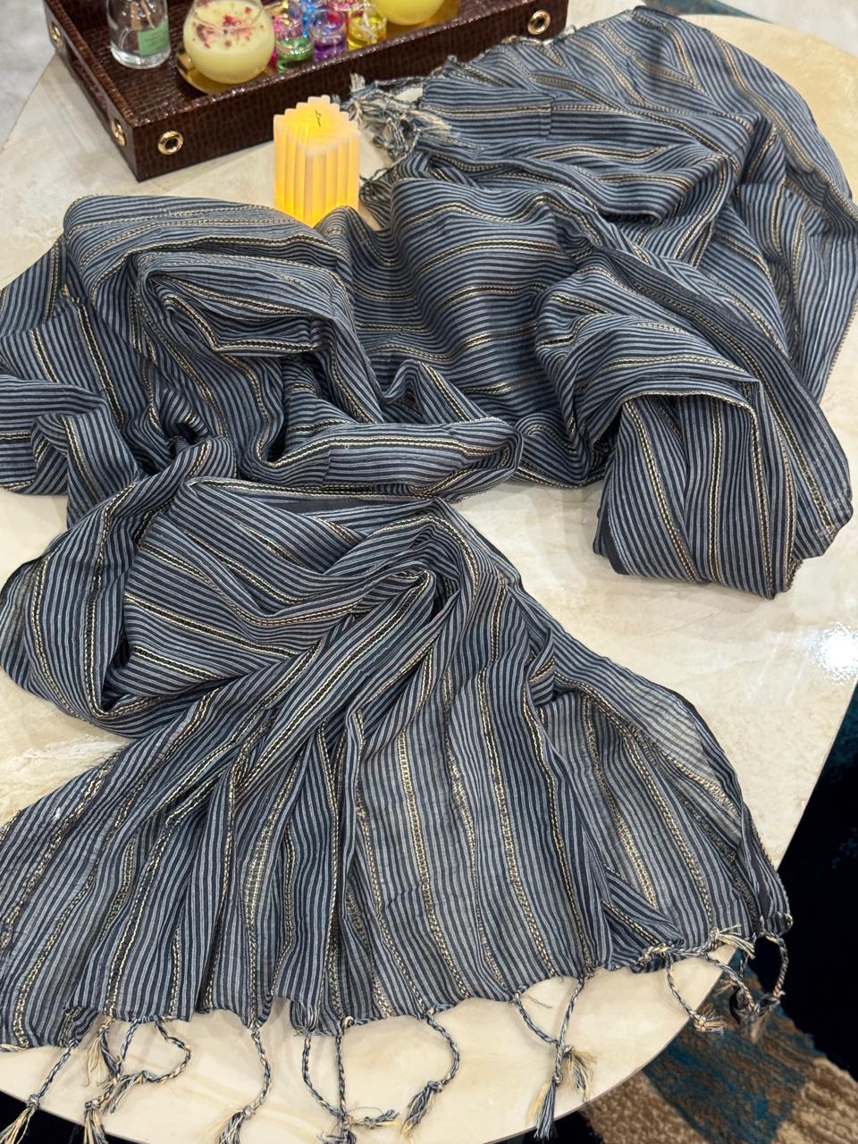 Elegant Navy Blue Striped Dupatta