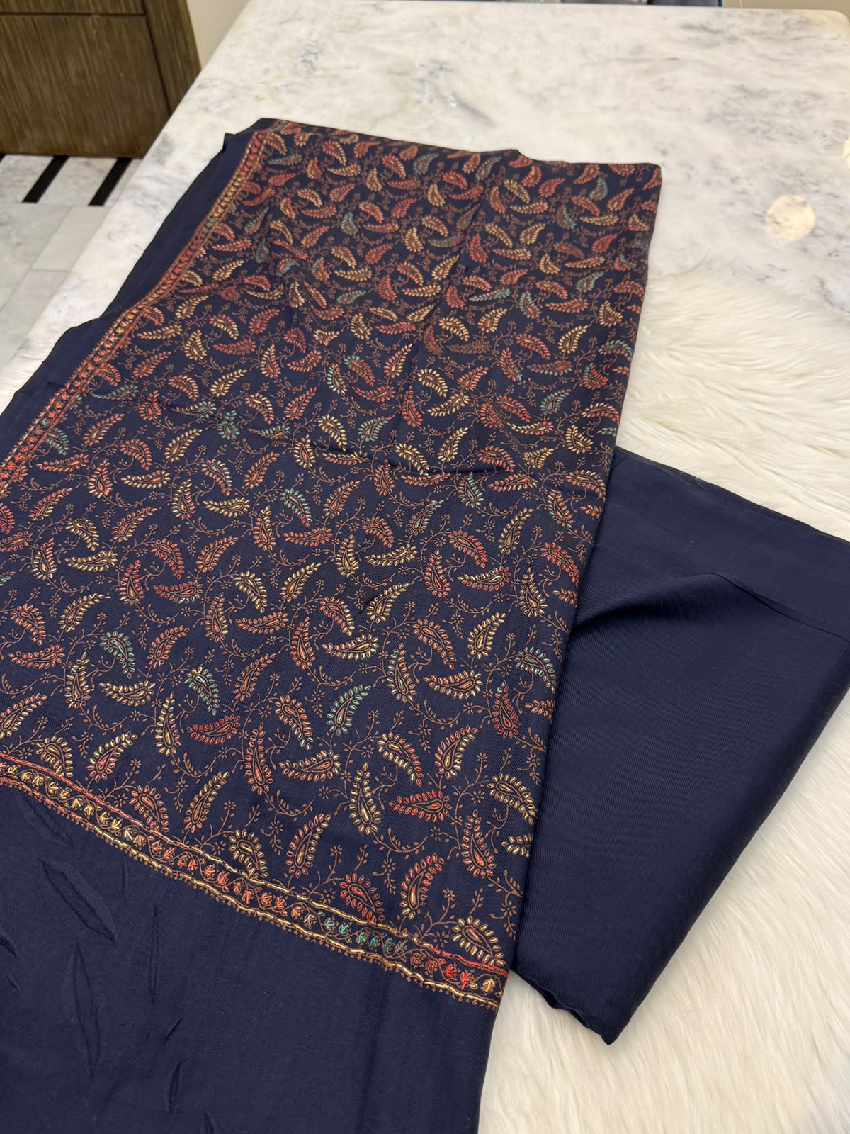 Pashmina Kacha Tanka navy blue 3PC
