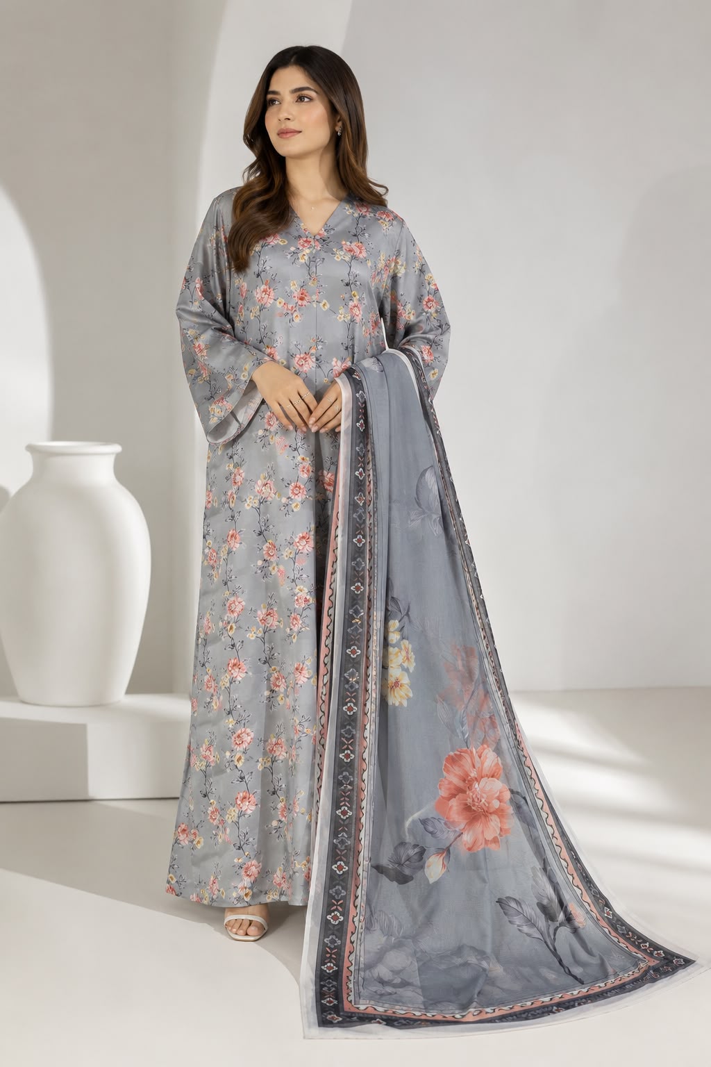 Blossom Mist Printed Kaftan Set