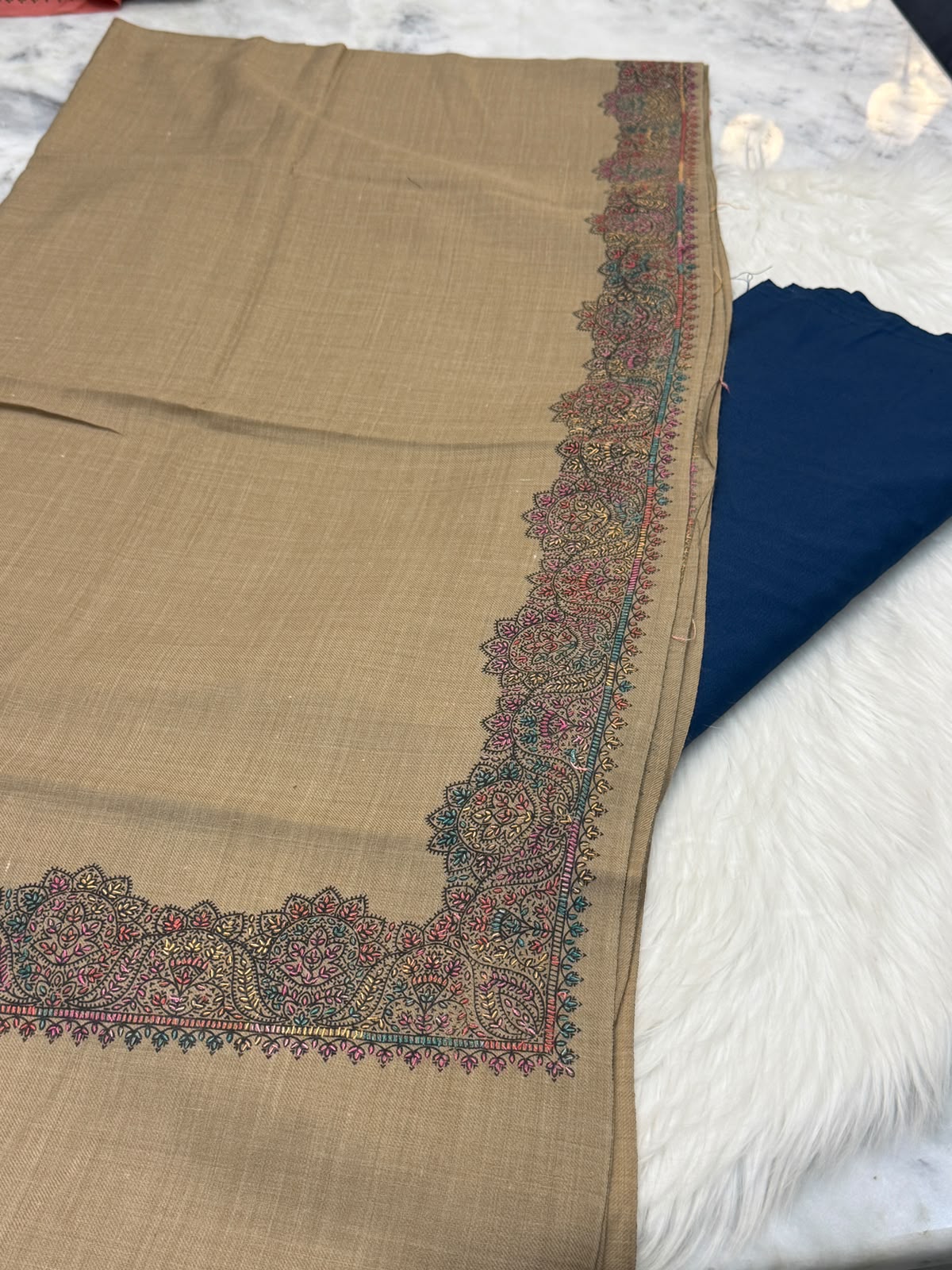 3PC Dhanak Suit with Hand-Embroidered Pashmina Shawl