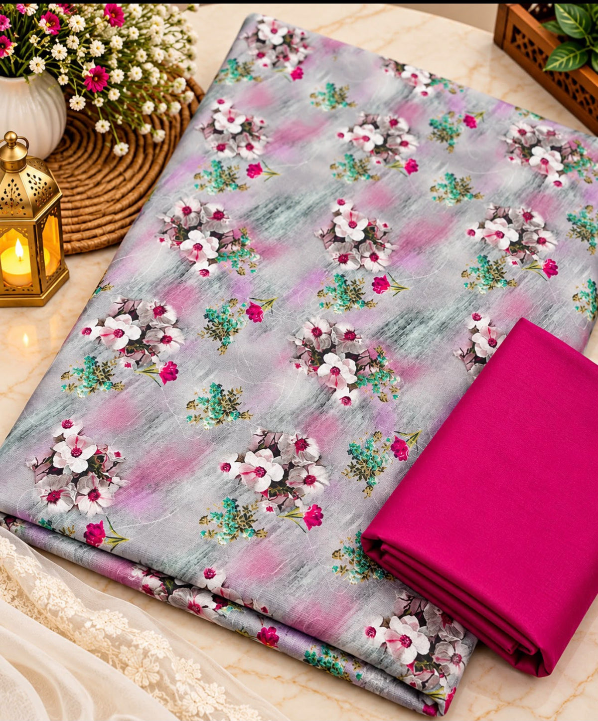 Printed with embroidered linen 2pc