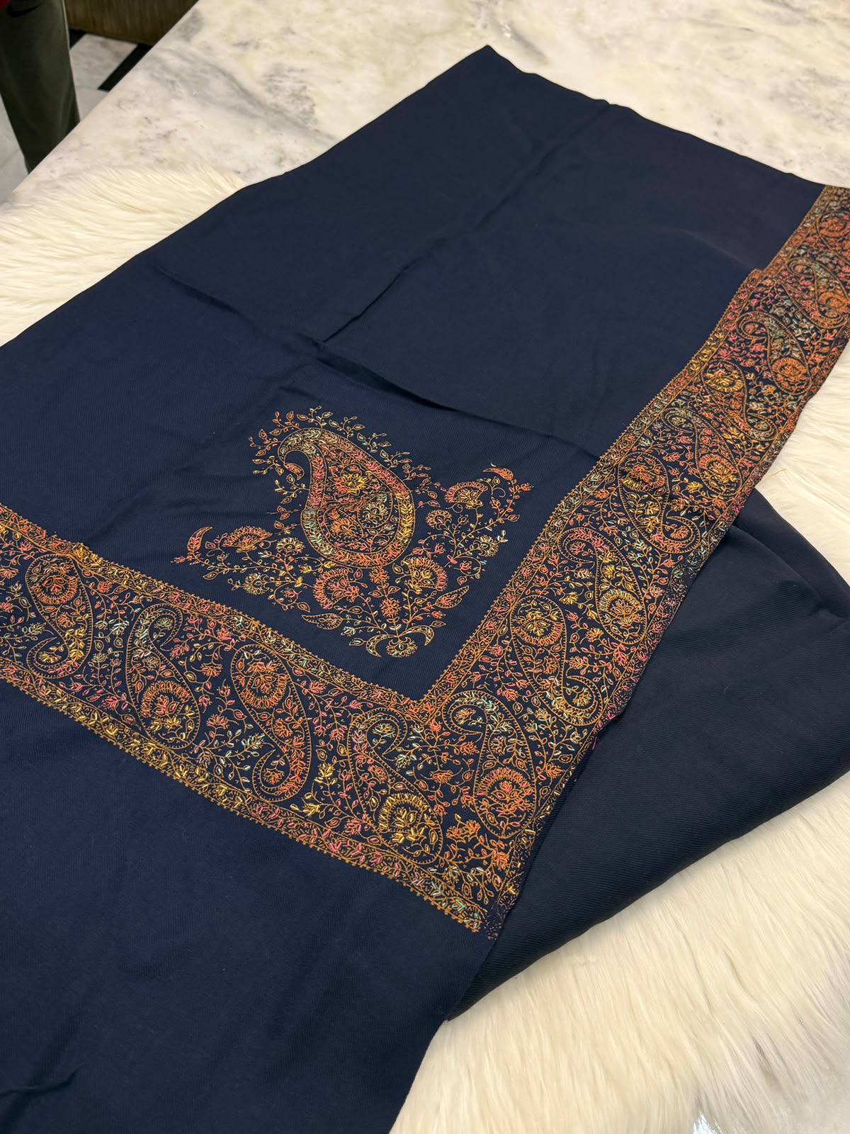 Pashmina Kacha Tanka navy blue  3PC