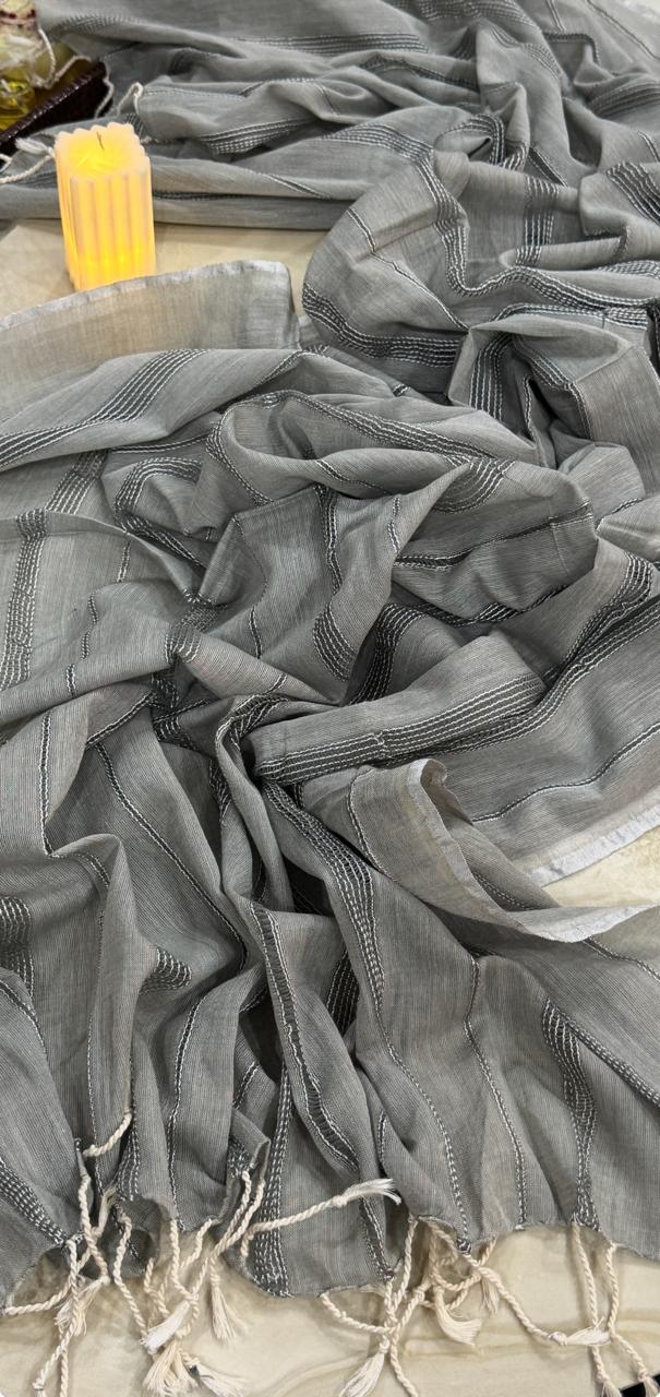 Steel Grey Dupatta with White Thread Detailing