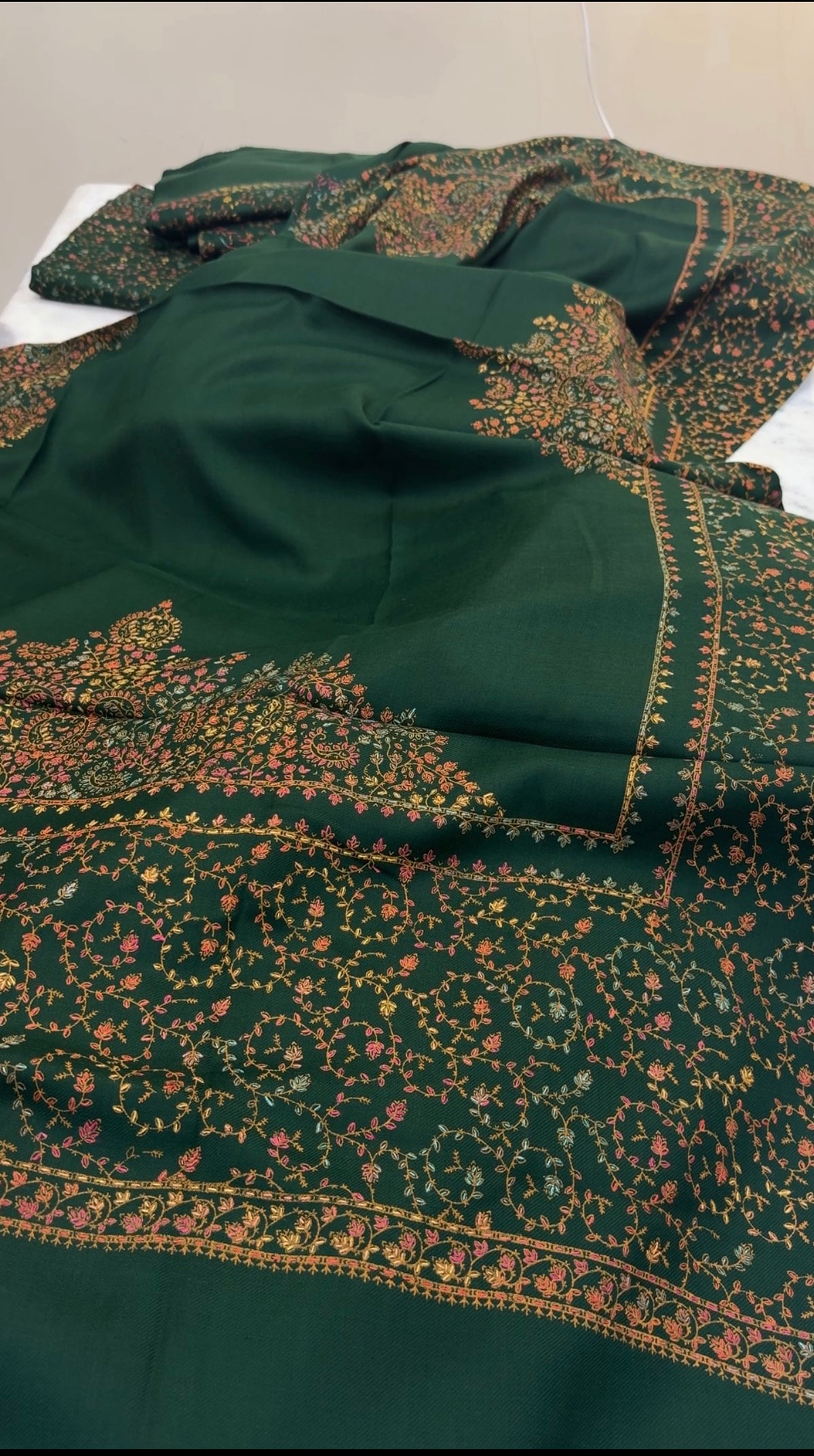 Pashmina Kacha Tanka Taj bottle green  3PC