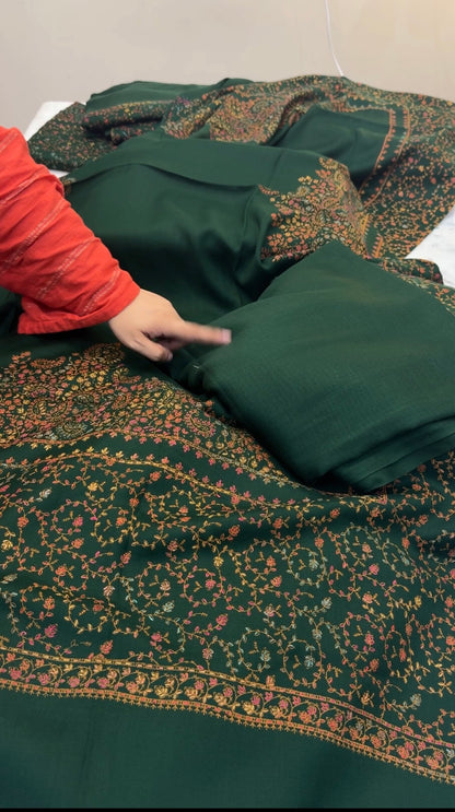 Pashmina Kacha Tanka Taj bottle green  3PC